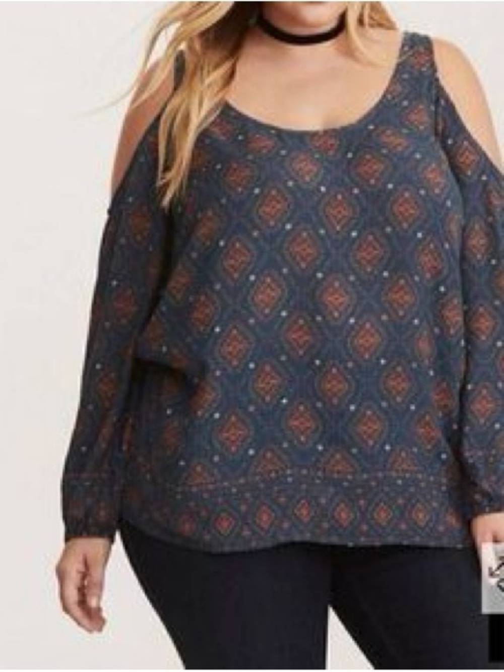 Torrid Bobo Chic Western Strappy Cold Shoulder Top Crepe Flowy Blue Plus Size 2X